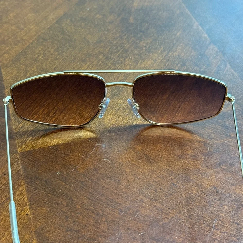 Gold Metal Frame Rectangular Brown Lens Sunglasses 100%‎ UV Protection